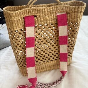 Authentic Karin de la Sierra Tan Baker Tote Bag / Backpack w/  Woven Straps